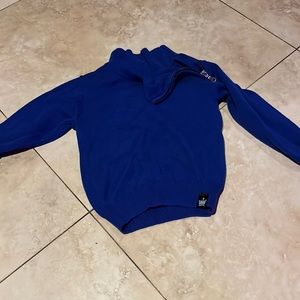 Indigo cowl neck zip sweater